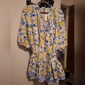 Floral-Lemon Yellow and Blue Dress